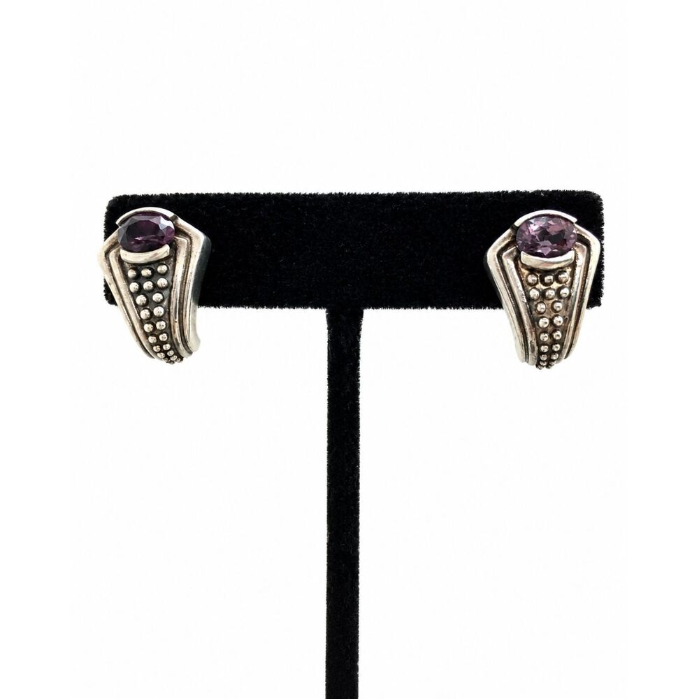 VINTAGE STERLING EARRINGS Purple Amethyst Thailand Artisan Boho 925 NF